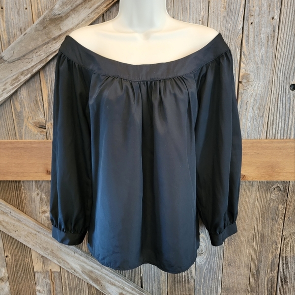 Maeve Anthropolgie off the shoulder Top Small over sized black silky blouse - Picture 2 of 9